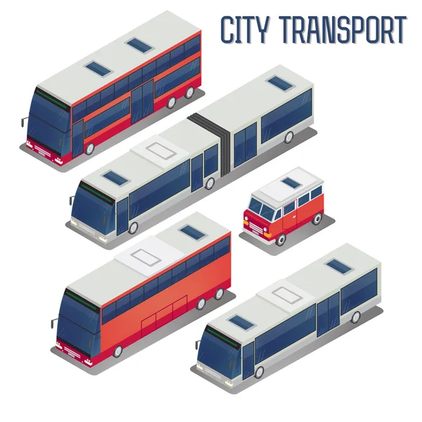 Conjunto de ônibus de transporte de cidade isométrica — Vetor de Stock