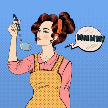 Mutfakta yemek Pop sanat tarzı çekici kadın
