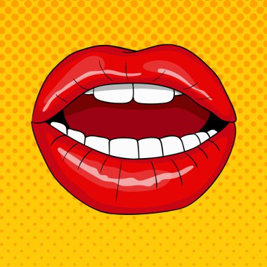 Retro çok kadın dudaklarında sanat tarzı Pop
