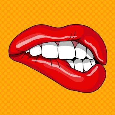Retro çok kadın dudaklarında sanat tarzı Pop