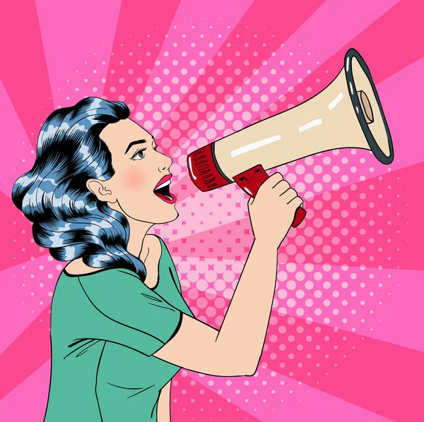 Pop sanat tarzı kadın megafon ile
