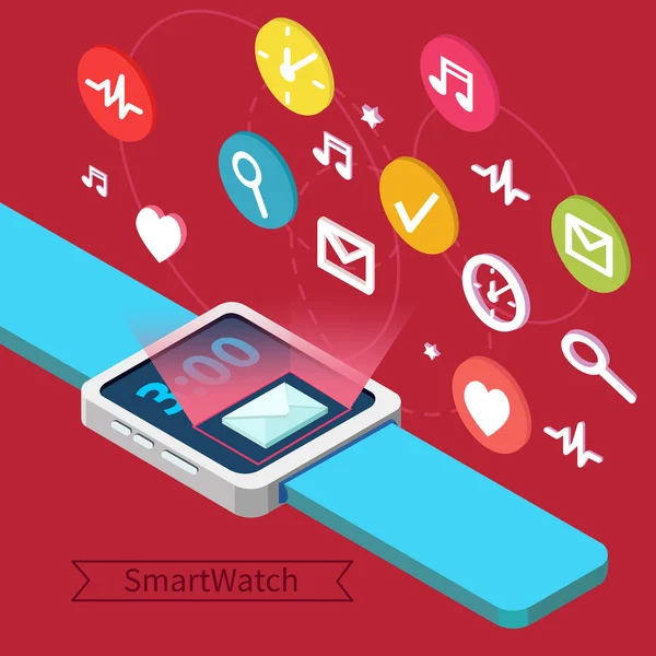 Watch-Szúró technológia koncepció kézzel és ikonok — Stock Vector