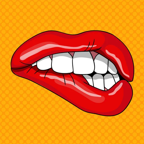 Bonitos labios femeninos en estilo retro pop art — Vector de stock
