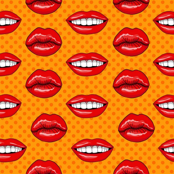Lábios padrão sem costura em estilo de arte pop retro —  Vetores de Stock