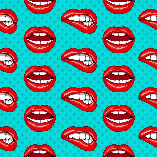 Lips Seamless Pattern in Retro Pop Art Style — Stock Vector