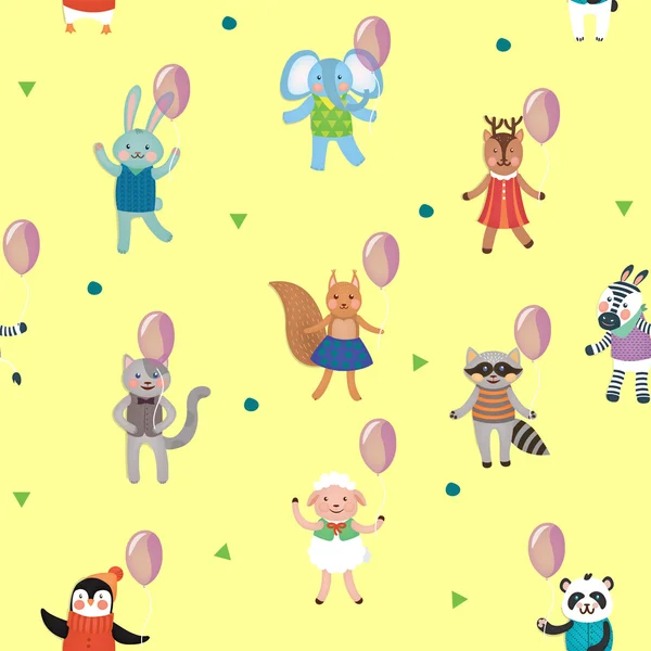 Birthday Celebration Seamless Pattern with Cute Animals — стоковий вектор