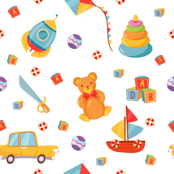 Happy Birthday Seamless Pattern with Cake, Balloons and Gift Boxes — Stockový vektor
