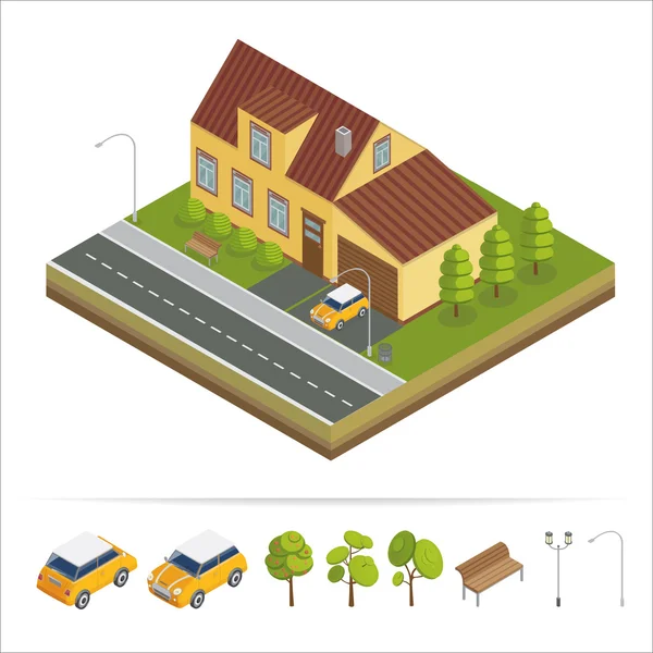 Casa moderna. Casa moderna. Concepto isométrico. Bienes raíces. Casa de campo. Casa Isométrica. Icono de ordenador. Estilo escandinavo moderno. Ilustración vectorial — Vector de stock