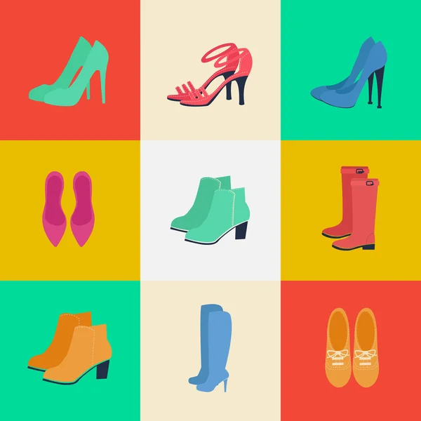 Womens Shoes. Womens Fashion. Seasonal Shoes. Icons Set. Boots, Shoes — Stockvector