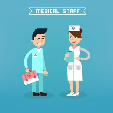 Tıbbi Personel. Hemşire ve Doktor. Hastane Sağlık Ekibi. Sağlık. Tıp Uzmanı. Tıbbi Konsept. Vektör çizimi
