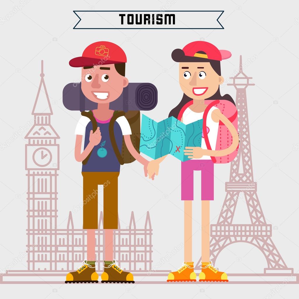Travel Banner. Tourism Industry. Active People. Girl with Travel Banner. Tourism Industry. Active People. Girl with