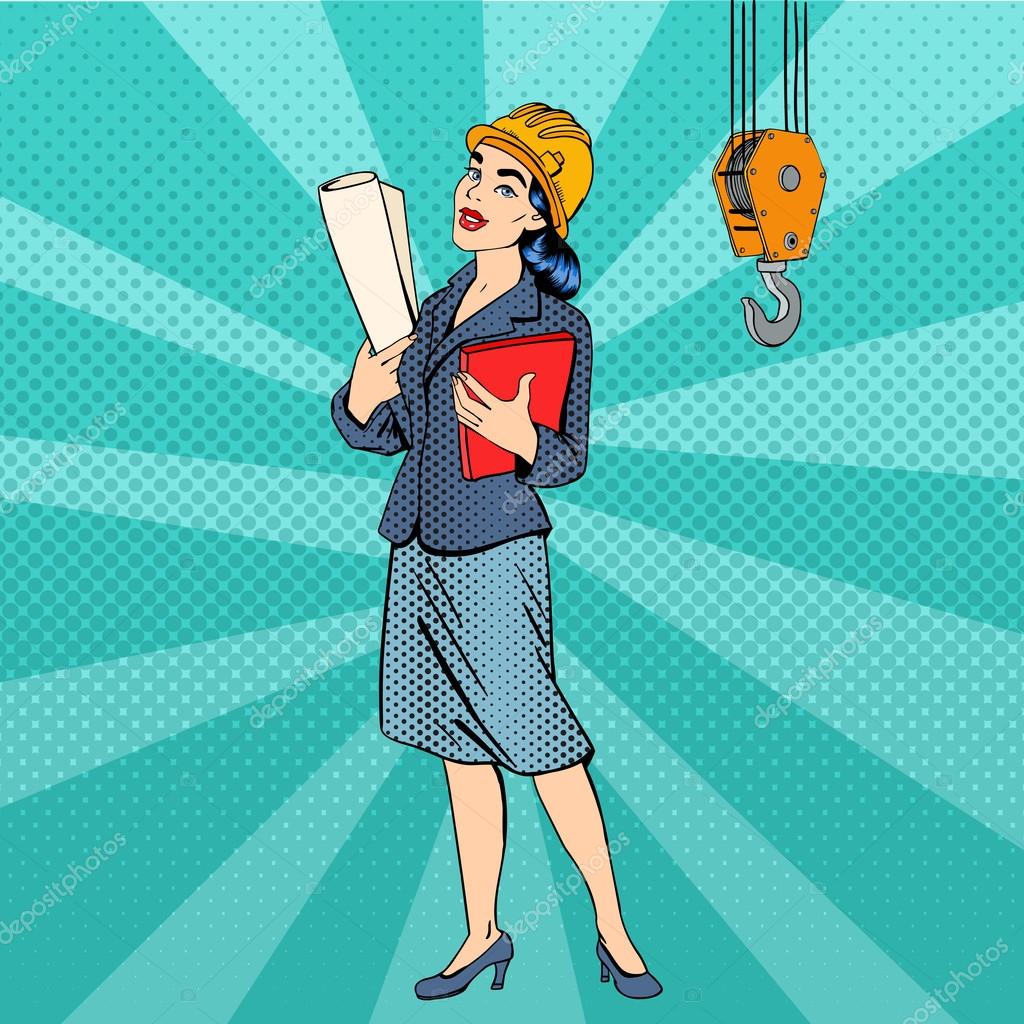 Business Woman. Woman Engineer. Woman in Helmet with Documents. Business  Lady. Female Architect. Pop Art Banner. Vector Illustration Stock Vector  Image by ©vectorlab #105141322