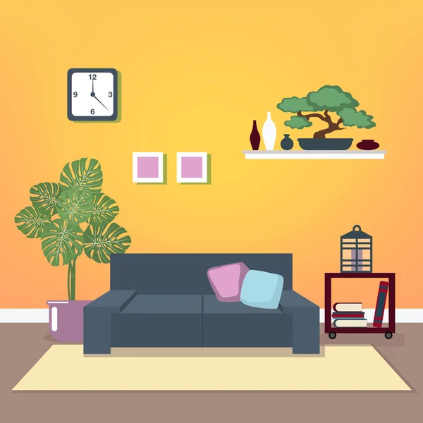 Interior moderno. Salón. Diseño de habitaciones. Estilo minimalista. Habitación con Muebles. Ilustración vectorial — Vector de stock