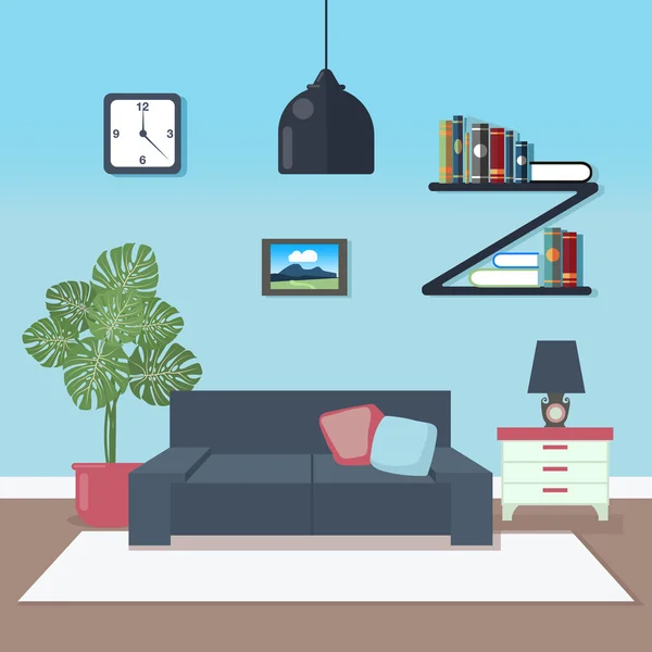 Moderní interiér. Obývací pokoj. Návrh místnosti. Styl minimalismu. Pokoj s nábytkem. Vektorová ilustrace — Stockový vektor