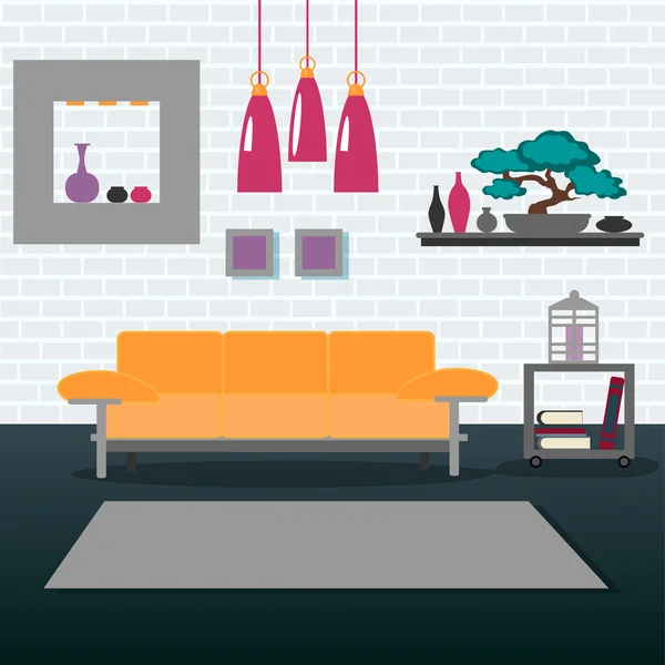 Interior moderno. Salón. Diseño de habitaciones. Estilo minimalista. Habitación con Muebles. Ilustración vectorial — Vector de stock