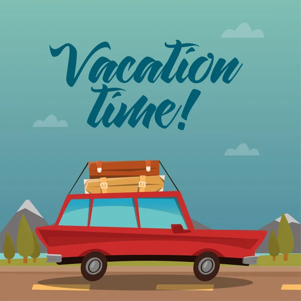 Banner de viaje. Viajar en coche. Tiempo de vacaciones. Ilustración vectorial — Archivo Imágenes Vectoriales