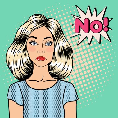 Üzgün Kadın. Kızı sabitle. Kabarcık İfade No Pop Art. 