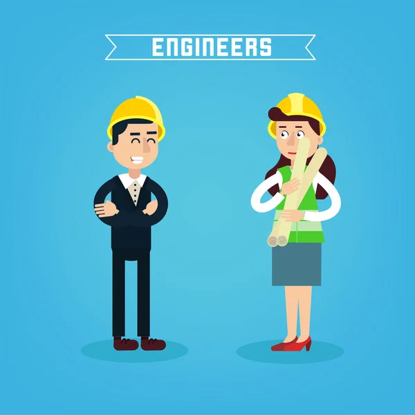 Byggnadsarbetare. Ingenjör och projektledare. Byggteknik. Vektor illustration — Stock vektor
