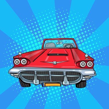 Vitage Amerikan Arabası. Retro Araç. Pop Art. Vektör çizimi