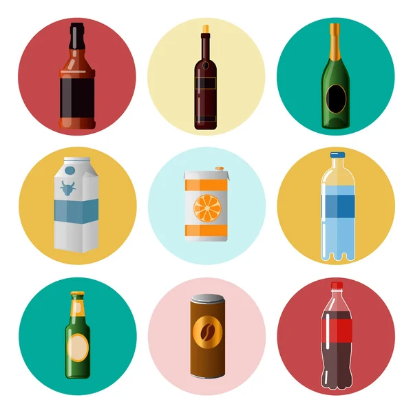 Bebidas diferentes. Bebidas em Ware. Conjunto de ícones. Ilustração vetorial —  Vetores de Stock