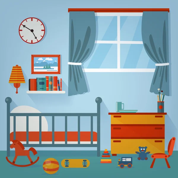 Chambre d'enfants Intérieur. Meubles et jouets pour enfants. Illustration vectorielle — Image vectorielle