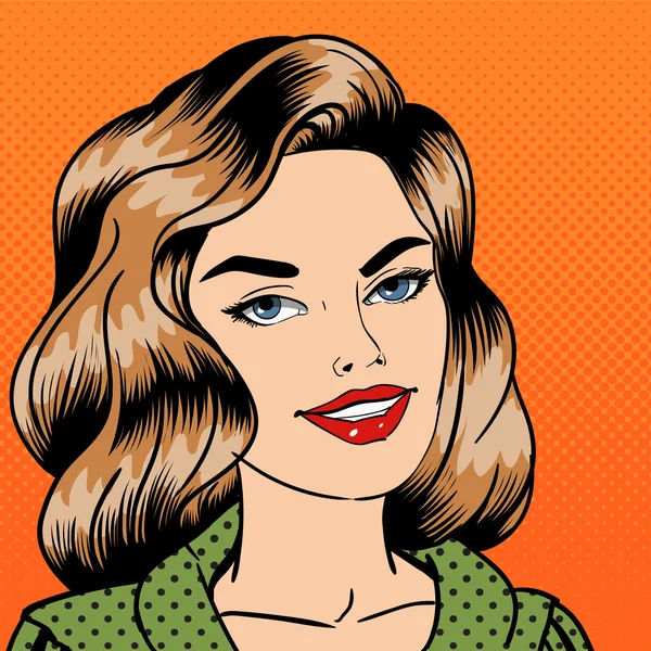 Mulher bonita sorridente. Pop Art. Ilustração vetorial — Vetor de Stock