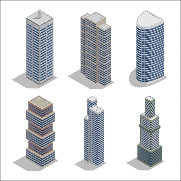 Arranha-céus modernos. Prédio Isométrico. Indústria da Construção. Ilustração vetorial — Vetor de Stock