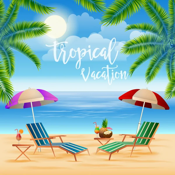 Tropical Paradise. Exotic Island with Palm Trees. Vacation and Travel. Vector illustration — Stock Vector