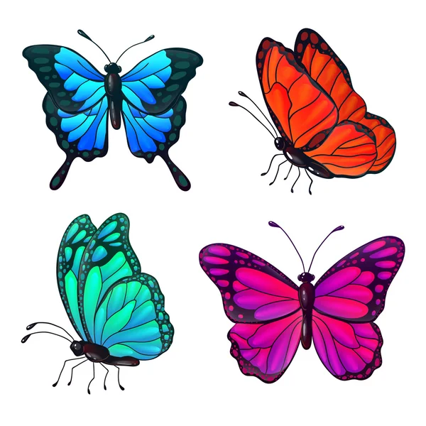 Conjunto de mariposas realistas coloridas. Ilustración vectorial — Vector de stock