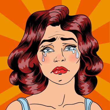 Ağlayan kadın. Yorgun kadın. Kadında depresyon. Sanat afiş pop. Vektör çizim