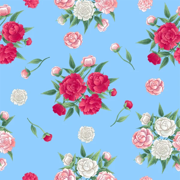 Florales nahtloses Muster. Pfingstrosen im Hintergrund. rosa und weiß peon. Vektorillustration — Stockvektor