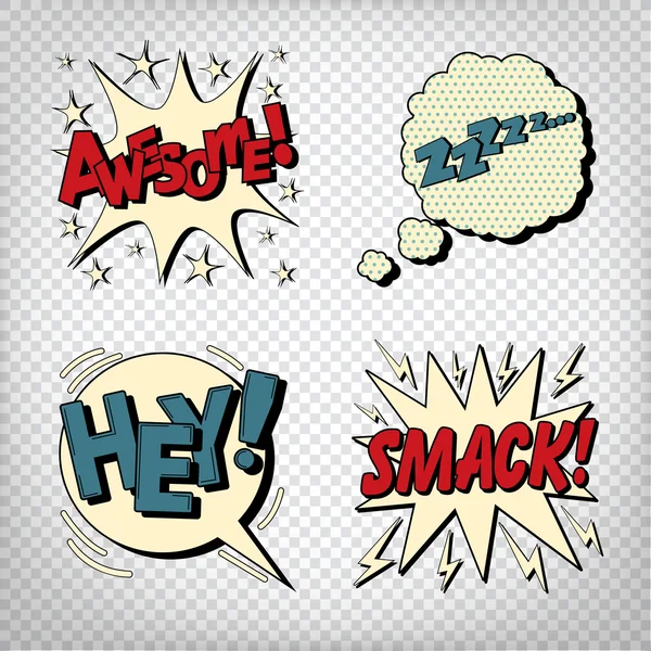 Comic Bubbles with Expressions. Pop Art Bubbles. Transparent Vector illustration — Stock Vector