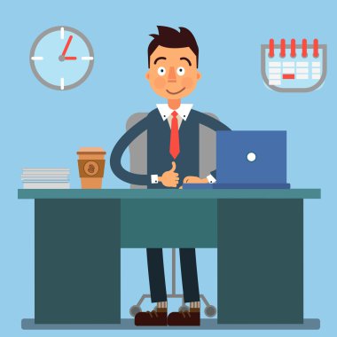 Businessman Working Day. Businessman at Work. Office Life. Vector illustration clipart