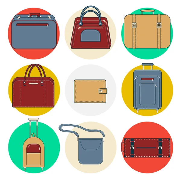 Iconos de equipaje. Set de iconos de equipaje. Bolsas y maletas. Ilustración vectorial — Vector de stock