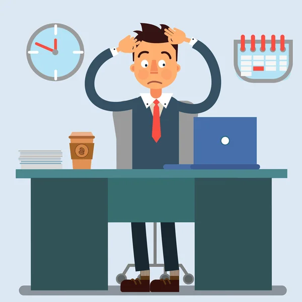 Businessman Working Day. Businessman at Work. Office Life. Shocked Businessman. Vector illustration — Stock Vector