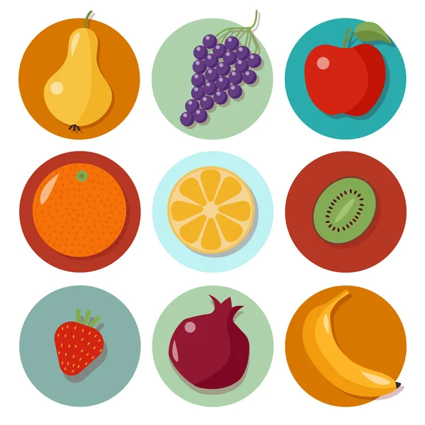 Conjunto de frutas diferentes. Iconos de frutas. Ilustración vectorial — Archivo Imágenes Vectoriales