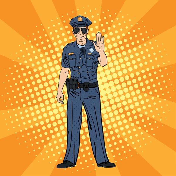 Un policía genial. Oficial de policía serio. Arte Pop. Ilustración vectorial — Vector de stock