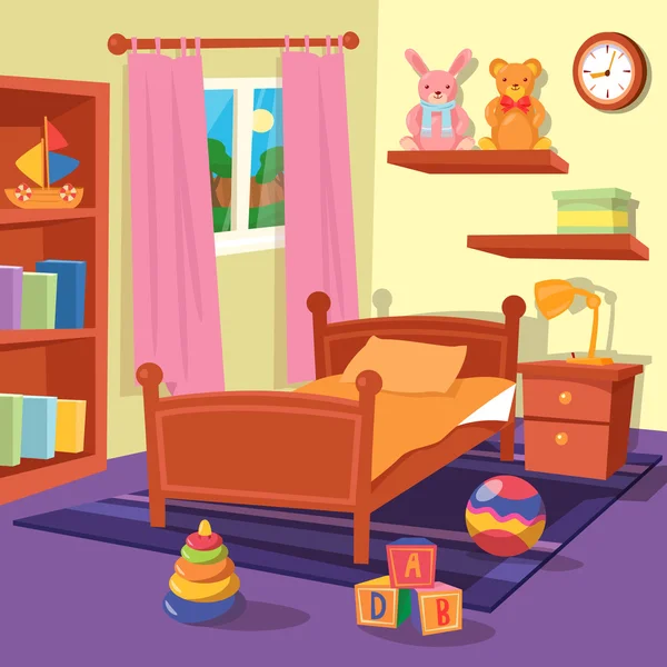 Dětský interiér ložnice. Dětský pokoj. Vektorová ilustrace — Stockový vektor