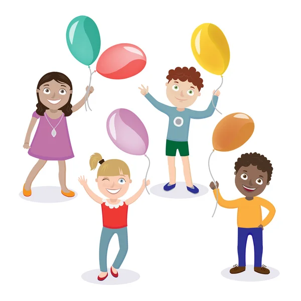 Kinderen met ballonnen. Gelukkige kinderen. Jongen met ballon. Meisje met ballon. Vector illustratie — Stockvector