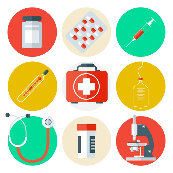 Conjunto de iconos de herramientas médicas. Antecedentes médicos con cosas de atención médica. Ilustración vectorial — Archivo Imágenes Vectoriales