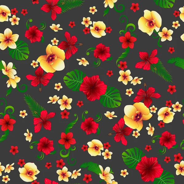 Tropische Blumen. Floraler Hintergrund. Blumen nahtlose Muster. Vektorillustration — Stockvektor