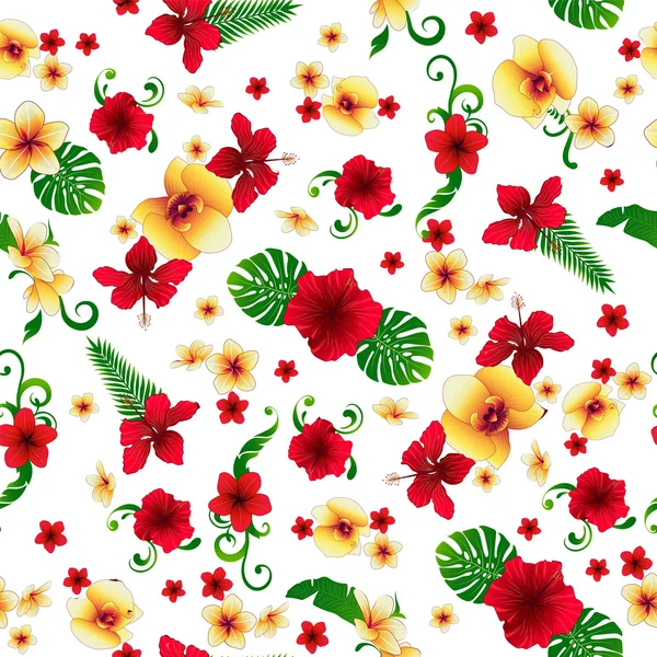 Flores tropicales. Fondo floral. Flores Patrón sin costura. Ilustración vectorial — Vector de stock