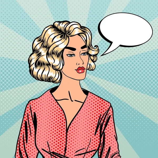 Pop Art Woman. Businesswoman with Speech Bubble. Comic Style. Vector illustration — Stock Vector