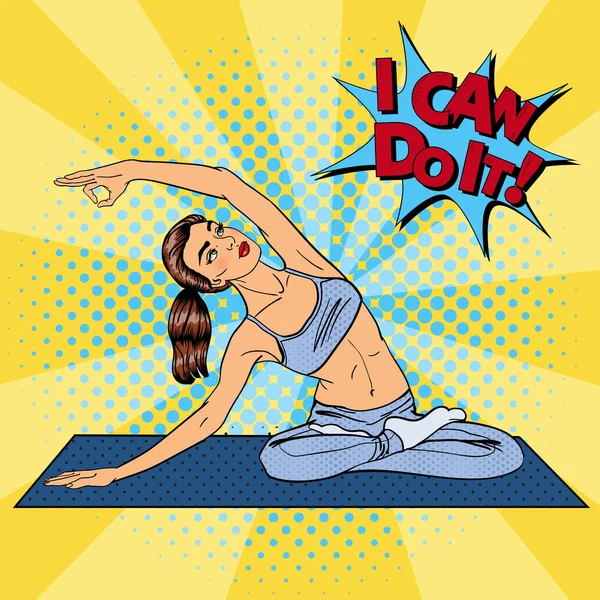 Mulher em Yoga Pose. Mulher fazendo exercícios de Yoga. Pop Art. Ilustração vetorial —  Vetores de Stock