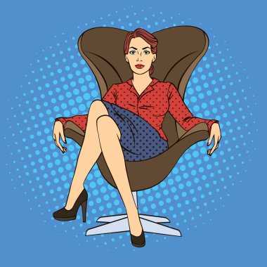 Başarılı İş Kadını. Lüks Sandalyede Oturan Kadın. Pop Art. Vektör çizimi