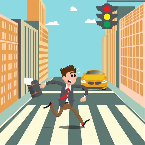 Gente en el Crosswalk. Empresario, apresúrate a trabajar. Ilustración vectorial — Archivo Imágenes Vectoriales