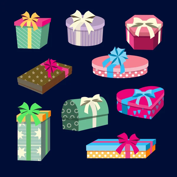 Cajas de regalo y regalos con cintas. Ilustración vectorial — Archivo Imágenes Vectoriales