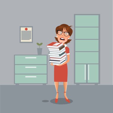 İş kadını ile Office belgelerinde vurguladı. Vektör çizim