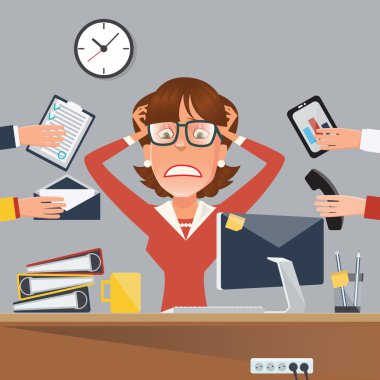 Çoklu görev iş kadını Office iş yerinde vurguladı. Vektör çizim