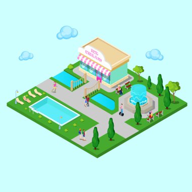 İzometrik Şehir Parkı çeşme ile